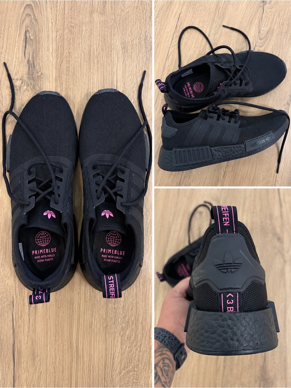 adidas Women's Black Sneakers with Pink Accents